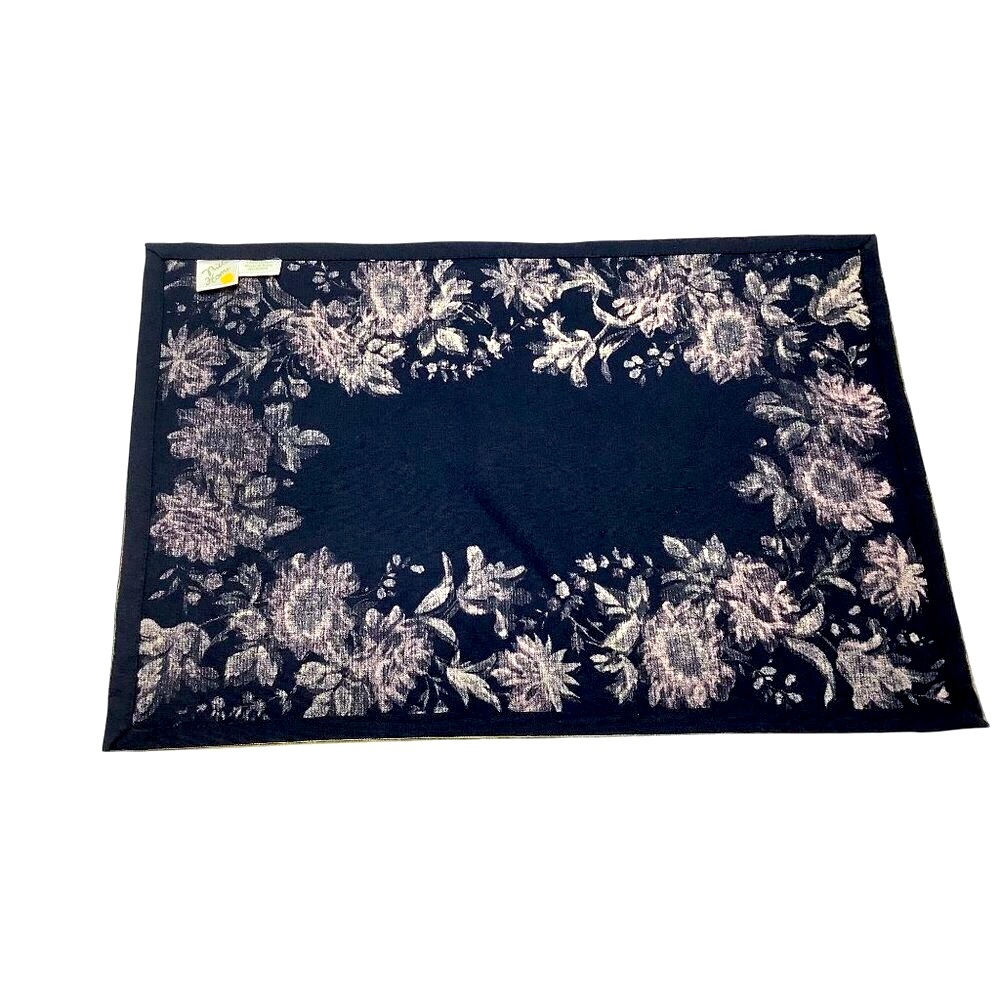 Milli Home Floral Cotton Navy Placemats Set Of 6 Red Green Flowers - Picture 4 of 5